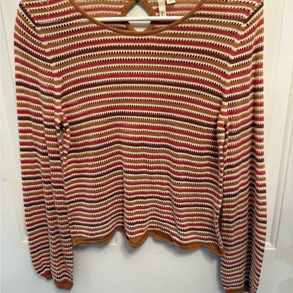 Frenchi Fall Tone Stripe Knitted
Key Hole Back Long Sleeve Blouse
Size Medium - Picture 1 of 7
